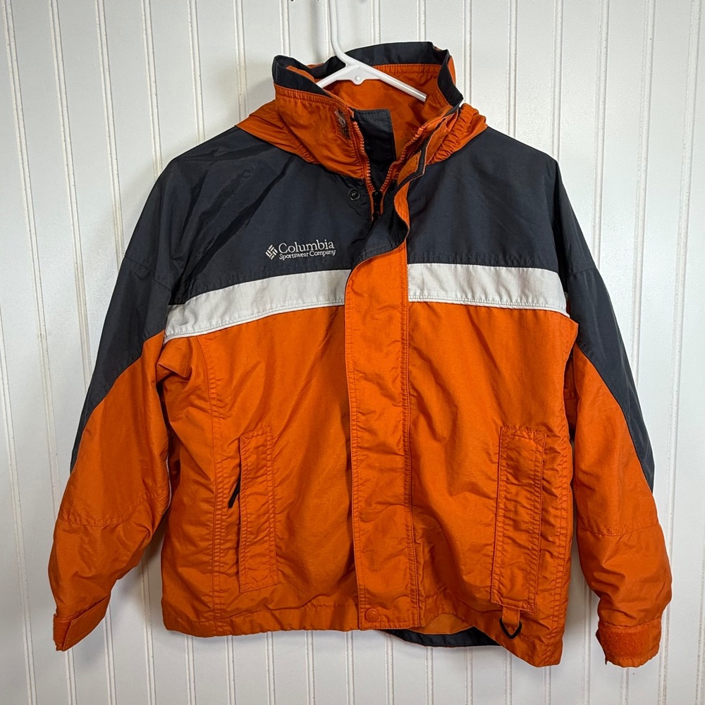 Columbia Sportswear Company Kids Jacket Orange‎ Gray White Size 10 12